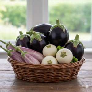 a basket full of eggplant